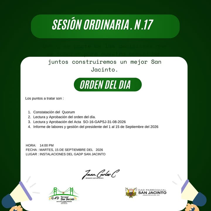 GAD San Jacinto convoca a la ciudadanía para participar en las actividades oficiales del cantón